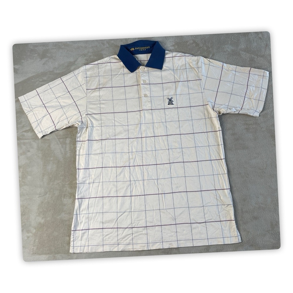 Joey Rodolfo Windmill Logo Beige Plaid Cotton Men's Polo Shirt‎ Size: L